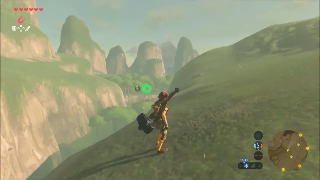 Link on the grassy slope above the valley