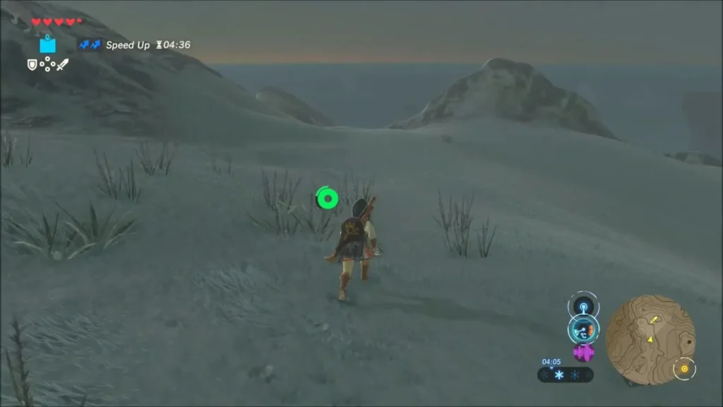 Link sprinting across a snowy hillside with the Speed Up status active