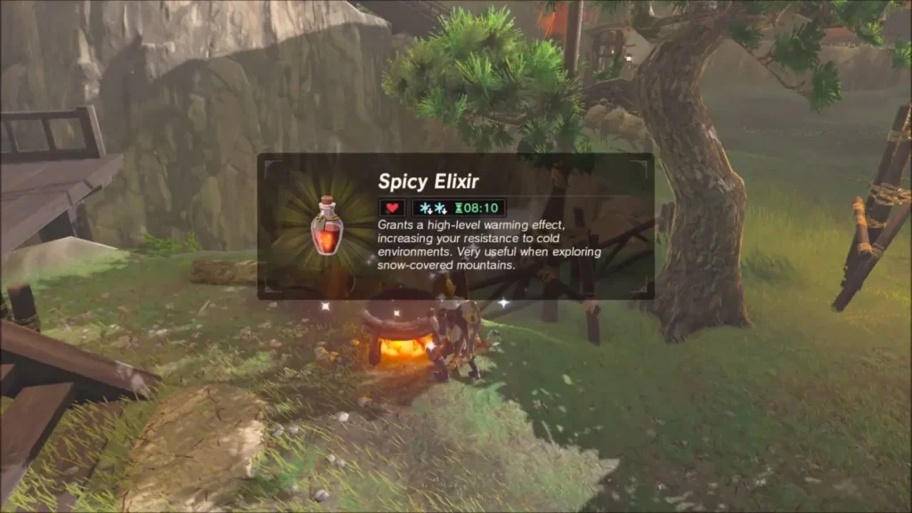 Spicy Elixir item box at the cooking pot in Kakariko