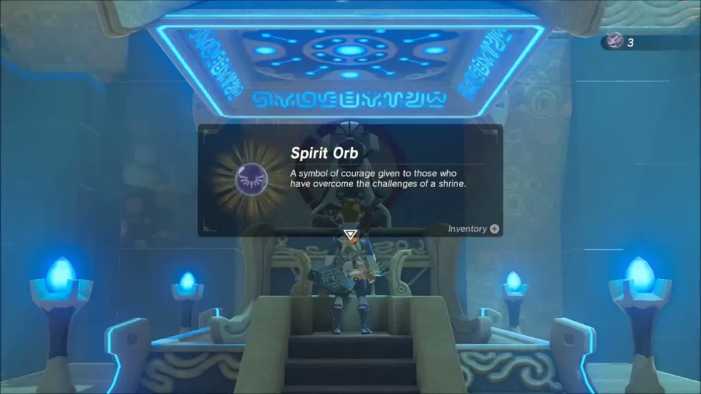 Link receiving the Spirit Orb from the monk, with the item name box shown