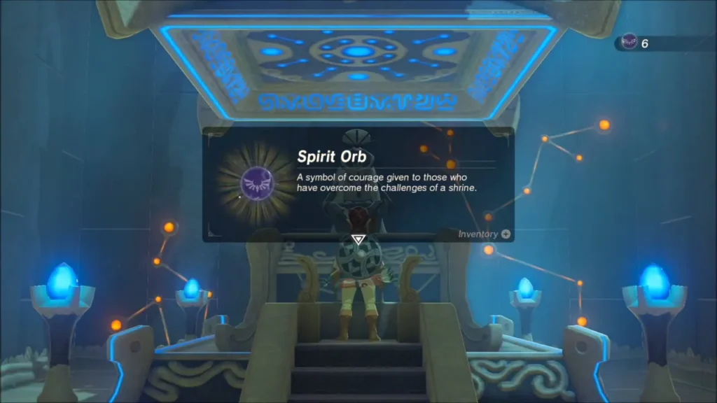 Link receiving a Spirit Orb from the monk at the shrine altar