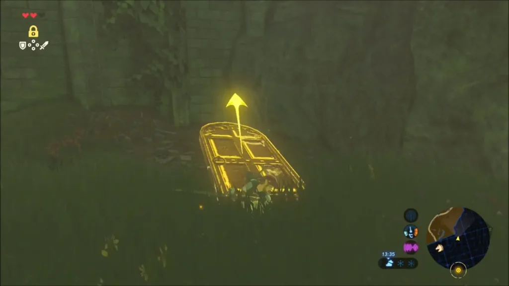 Stasis arrow marking the stone slab lying in the grass