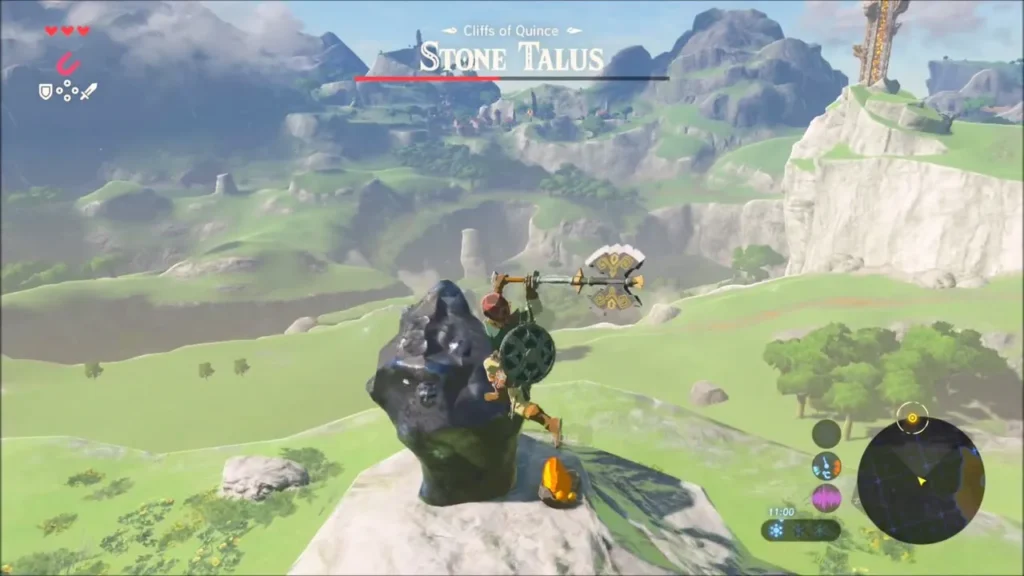 Link hitting the glowing ore on the Stone Talus with a heavy weapon