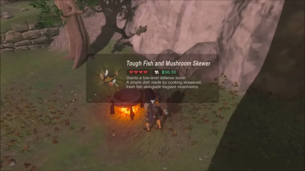 Tough Fish and Mushroom Skewer result beside the cooking pot
