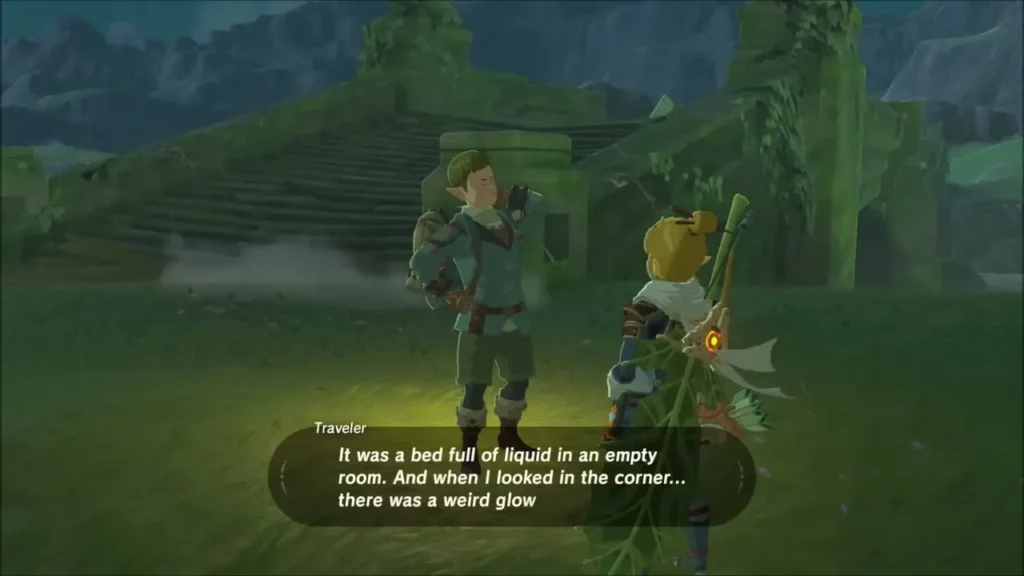 The traveller describing a bed full of liquid and a weird glow