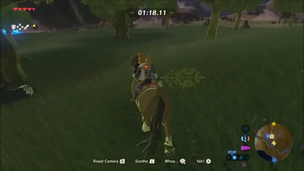 Link riding a freshly tamed horse with the timer counting down