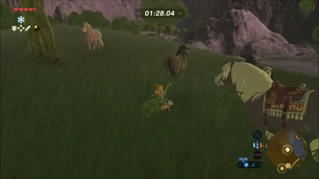 Link sneaking up on wild horses in the field