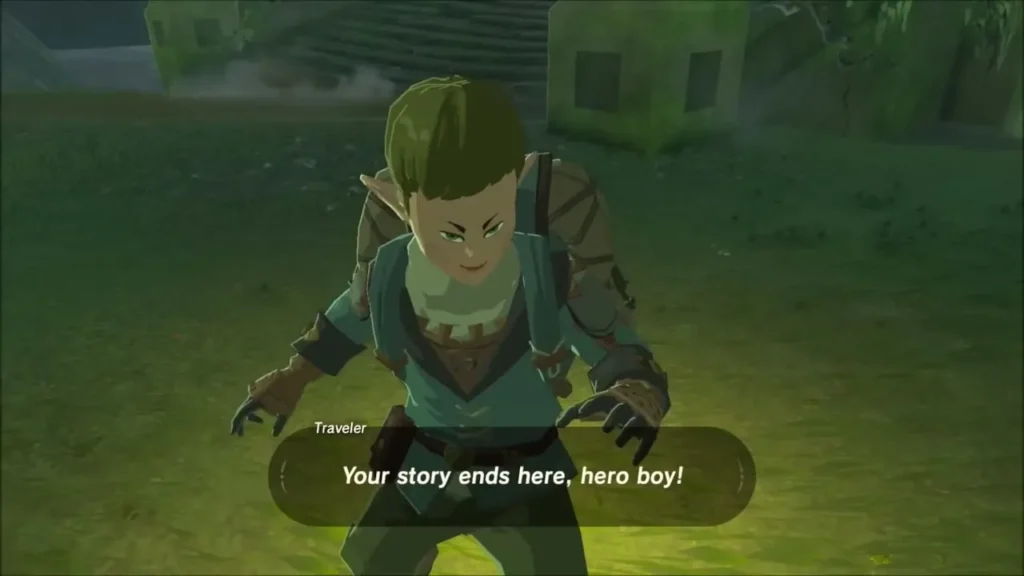The traveller revealing himself as a Yiga Footsoldier: your story ends here, hero boy