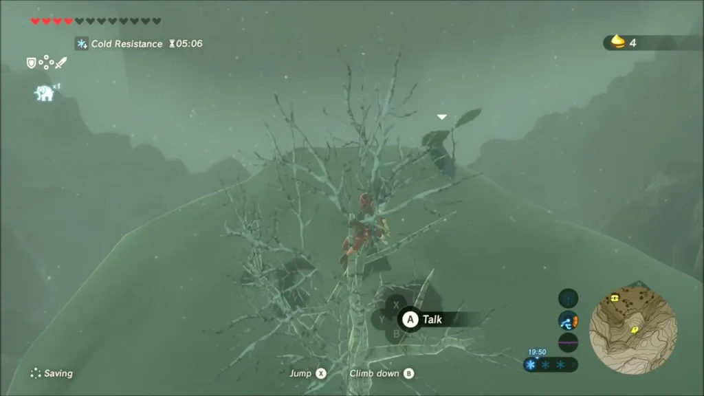 Link in the bare branches with a Talk prompt beside the Korok Link in the bare branches with a Talk prompt beside the Korok