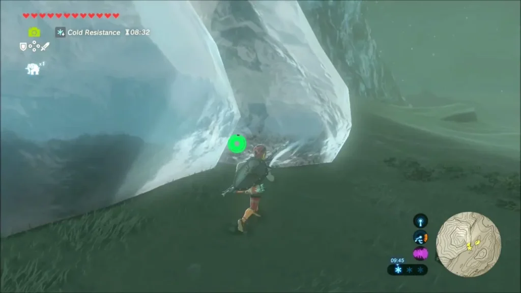 Link beside the huge ice block near the cave Link beside the huge ice block near the cave