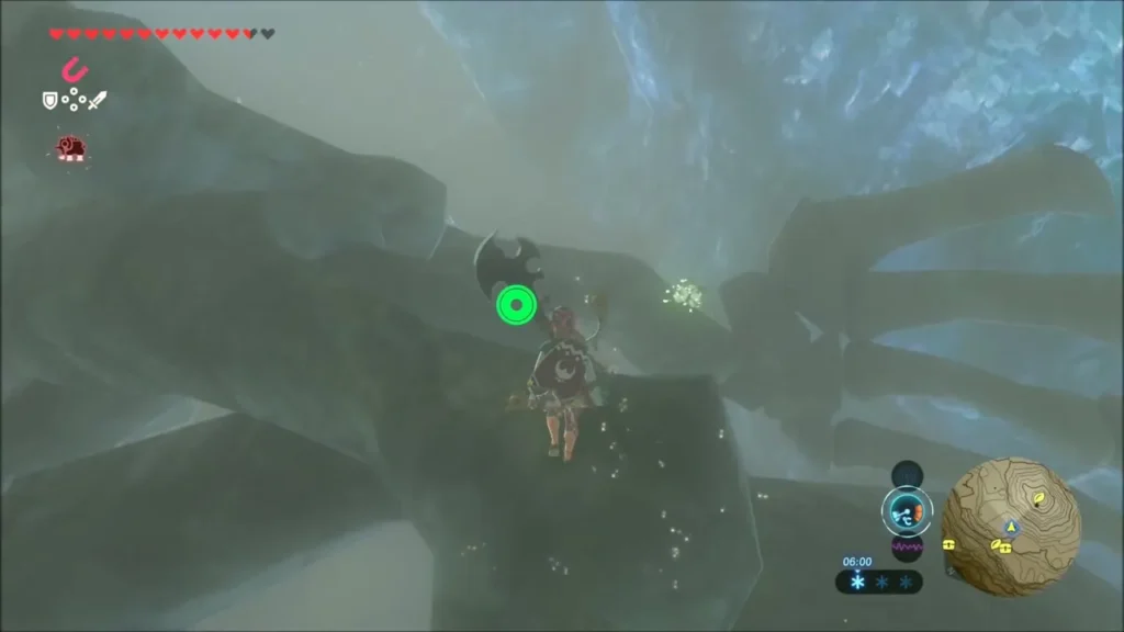 Link clinging to the huge ribs of the Leviathan skeleton Link clinging to the huge ribs of the Leviathan skeleton