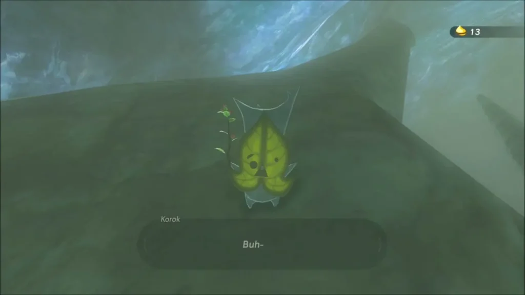 A Korok found on a stone ledge in the cave A Korok found on a stone ledge in the cave