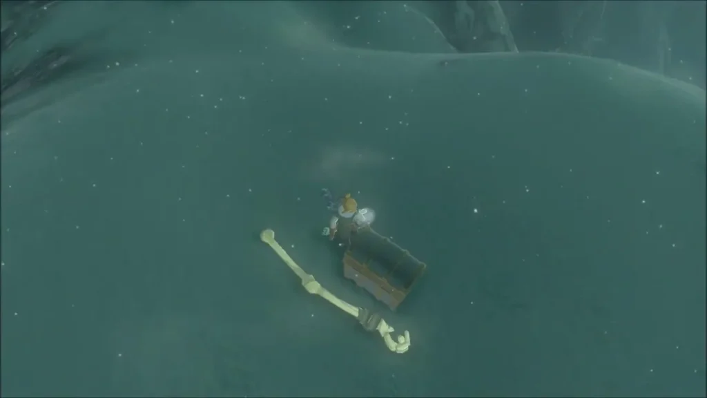 A treasure chest lying next to a large bone on the snowy ridge A treasure chest lying next to a large bone on the snowy ridge
