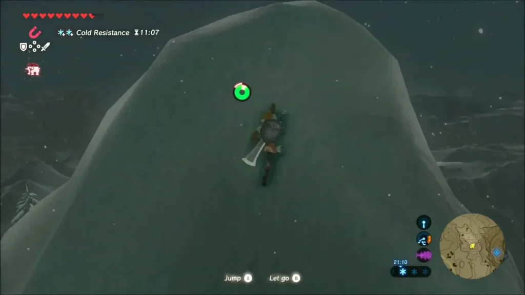 Link climbing a steep snowy ridge in the dark Link climbing a steep snowy ridge in the dark