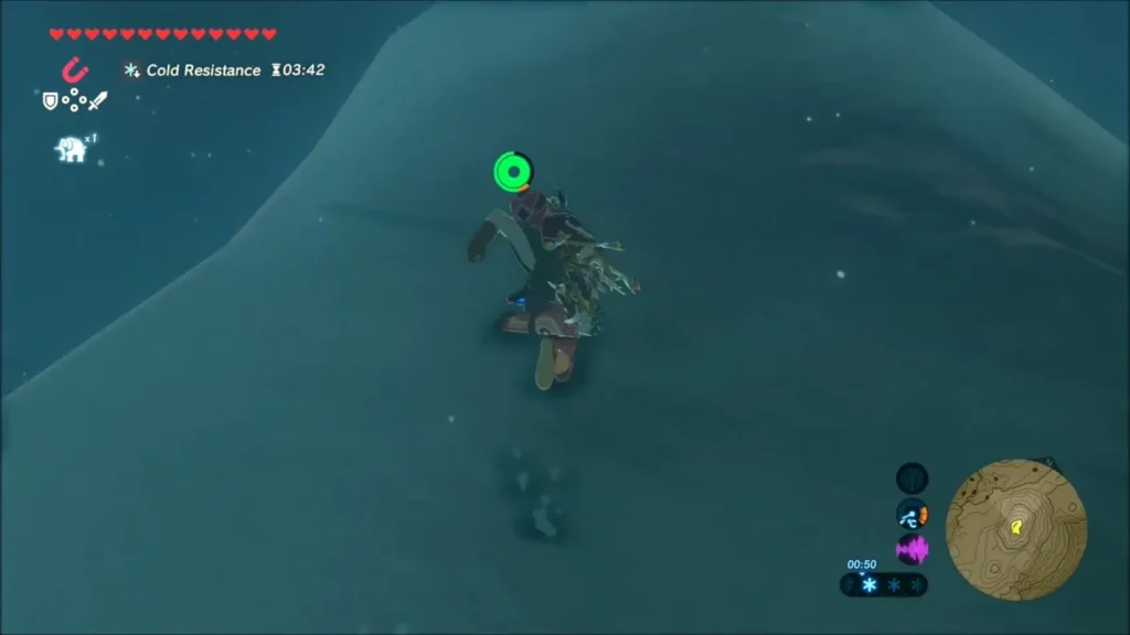 Link scrambling up the side of a big snow dome Link scrambling up the side of a big snow dome