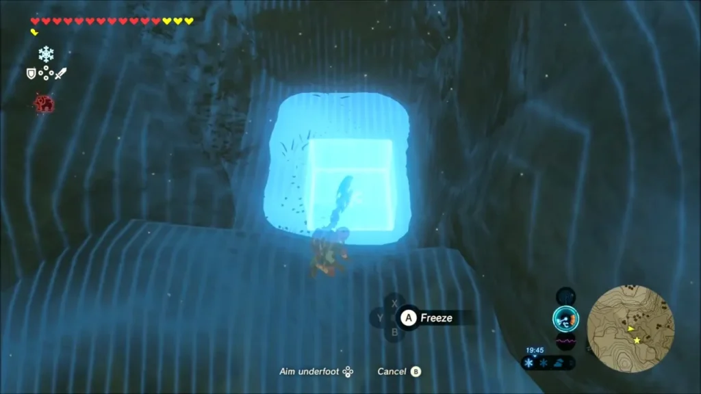 Cryonis aiming underfoot with the ice block glowing in the pond Cryonis aiming underfoot with the ice block glowing in the pond