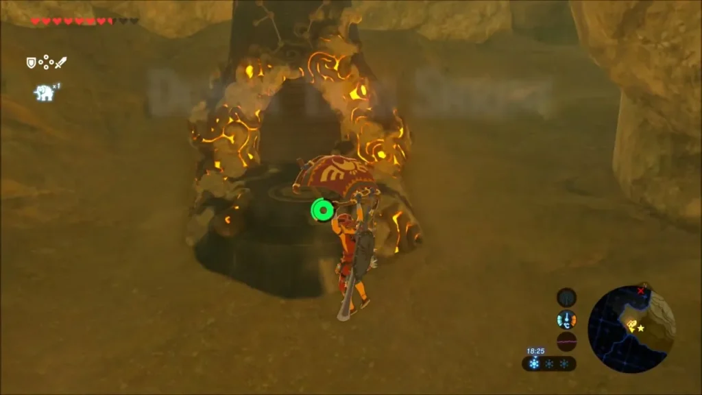 Link at the glowing entrance of Dunba Taag Shrine Link at the glowing entrance of Dunba Taag Shrine