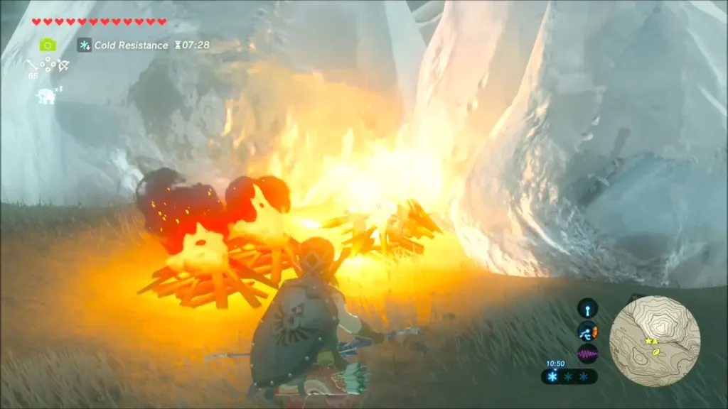 Wood pile blazing against the giant ice blocks Wood pile blazing against the giant ice blocks