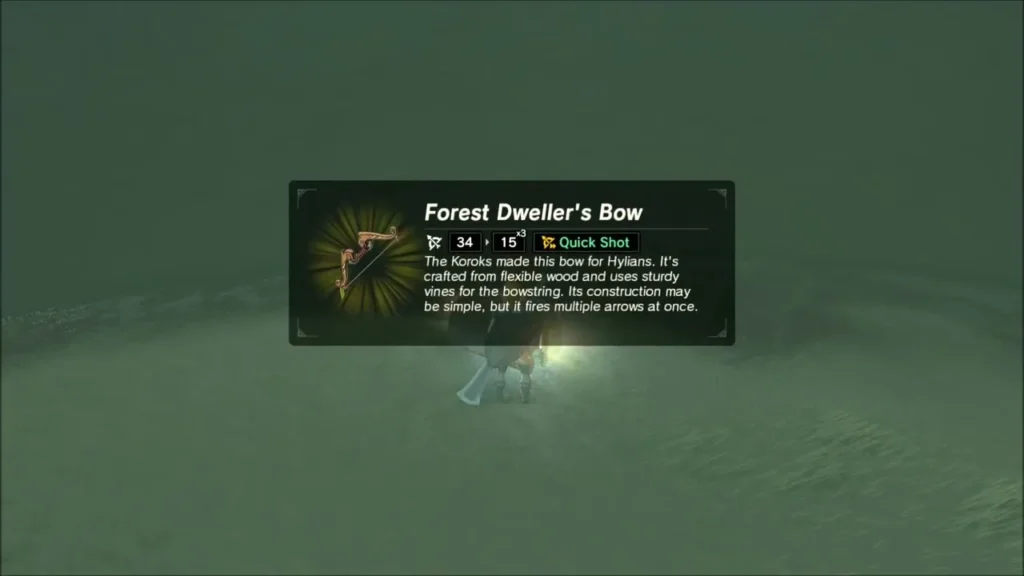 Link receiving the Forest Dweller's Bow from the chest Link receiving the Forest Dweller's Bow from the chest