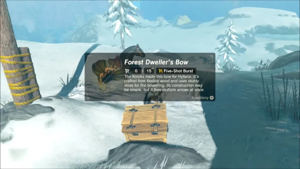 Forest Dweller's Bow item box above the snowy chest Forest Dweller's Bow item box above the snowy chest
