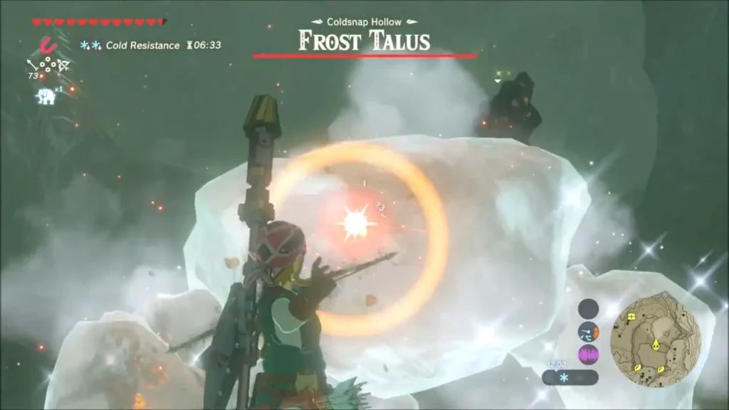 Frost Talus health bar appears as Link faces the icy boss Frost Talus health bar appears as Link faces the icy boss