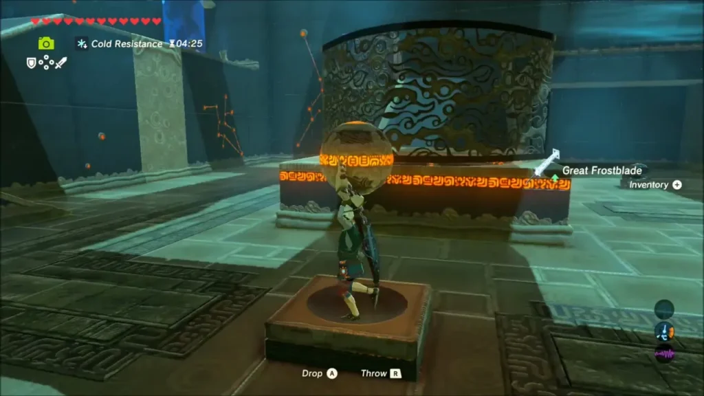 Link holding the orange orb beside the Great Frostblade pickup Link holding the orange orb beside the Great Frostblade pickup