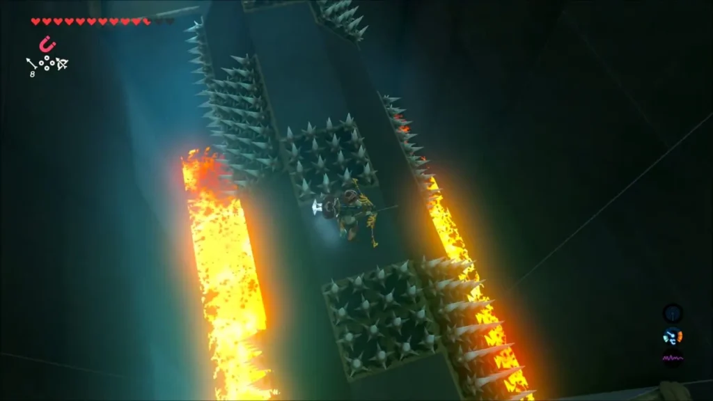 Link crossing the spiked rollers and lava Link crossing the spiked rollers and lava