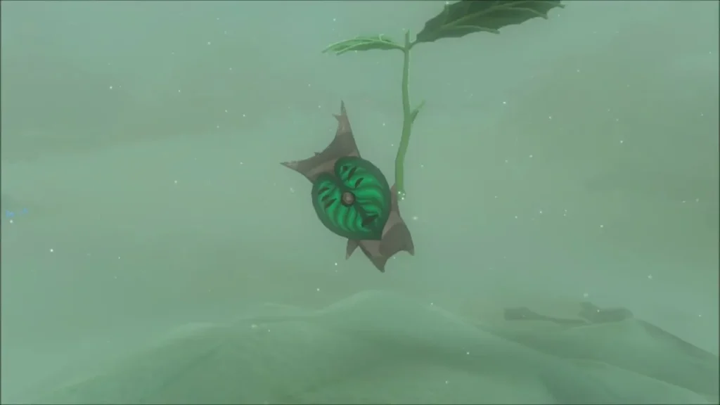 A Korok with a leaf propeller appears in the swirling snow A Korok with a leaf propeller appears in the swirling snow
