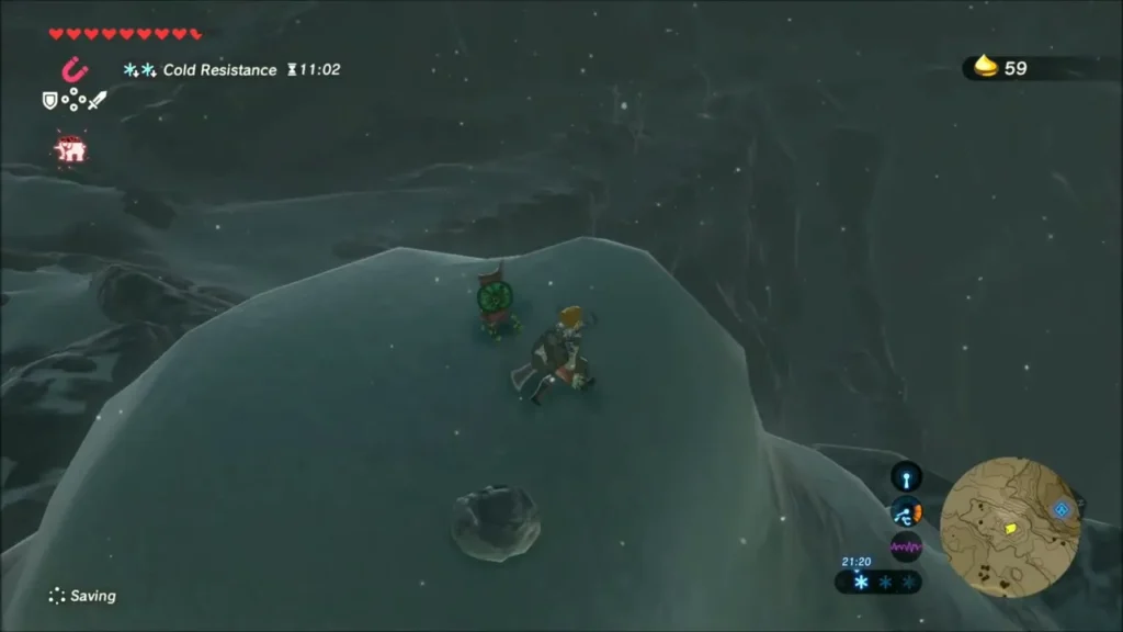 Link on the snowy ridge top with the Korok standing next to him Link on the snowy ridge top with the Korok standing next to him