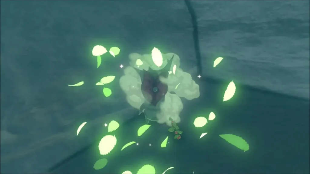 Korok bursting out of the melted ice in a swirl of green leaves Korok bursting out of the melted ice in a swirl of green leaves