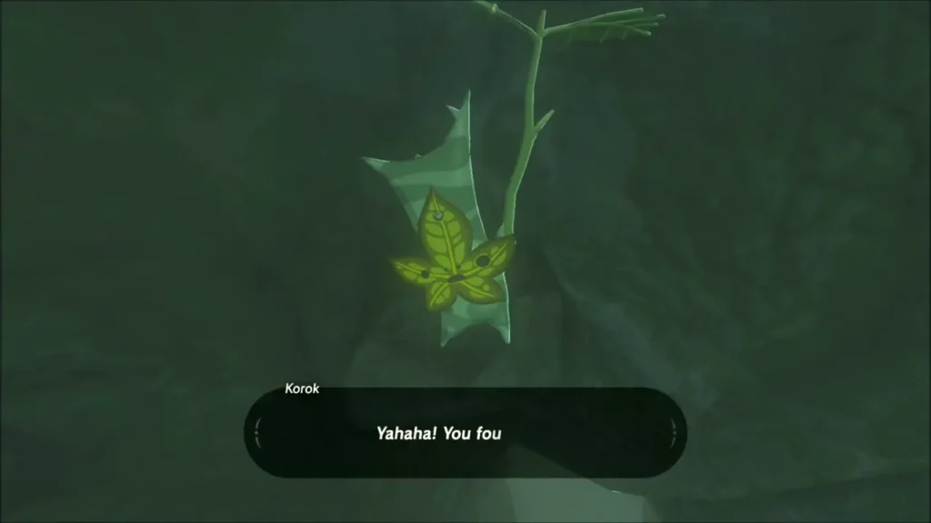 Korok greeting Link from a crevice in a cave Korok greeting Link from a crevice in a cave