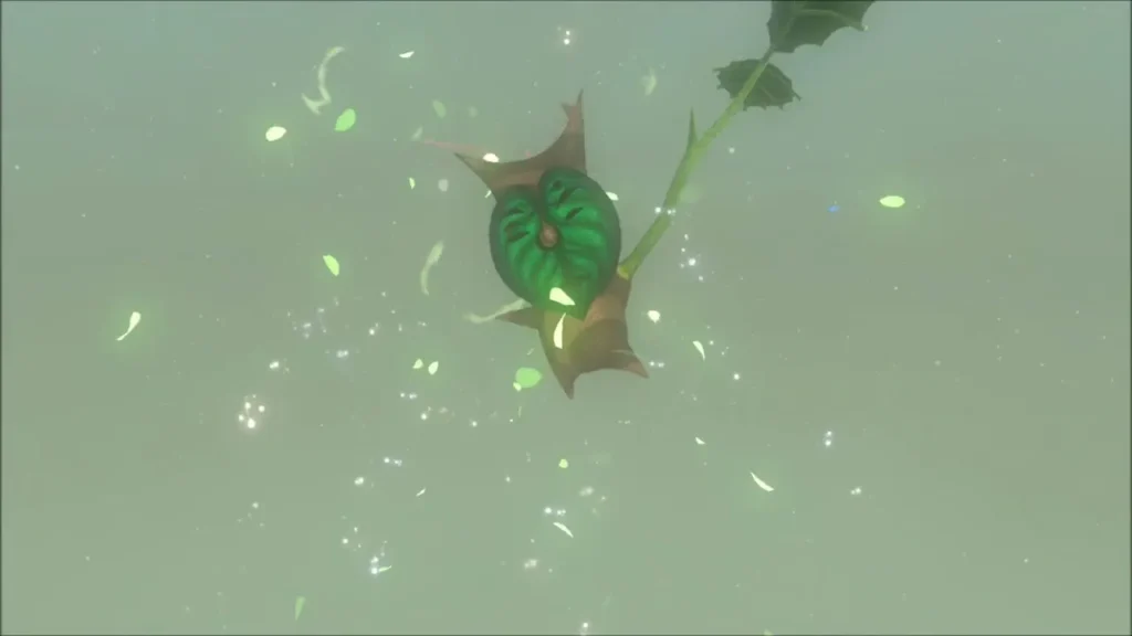 A Korok leaf bursting open in a spray of green leaves after the shot A Korok leaf bursting open in a spray of green leaves after the shot