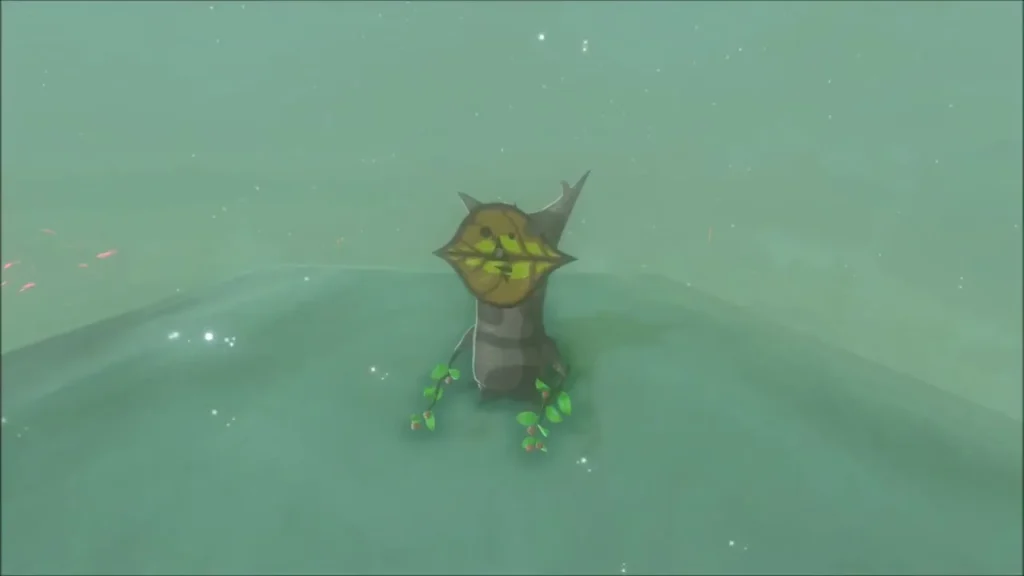 A Korok standing on the hilltop after the rock is lifted A Korok standing on the hilltop after the rock is lifted
