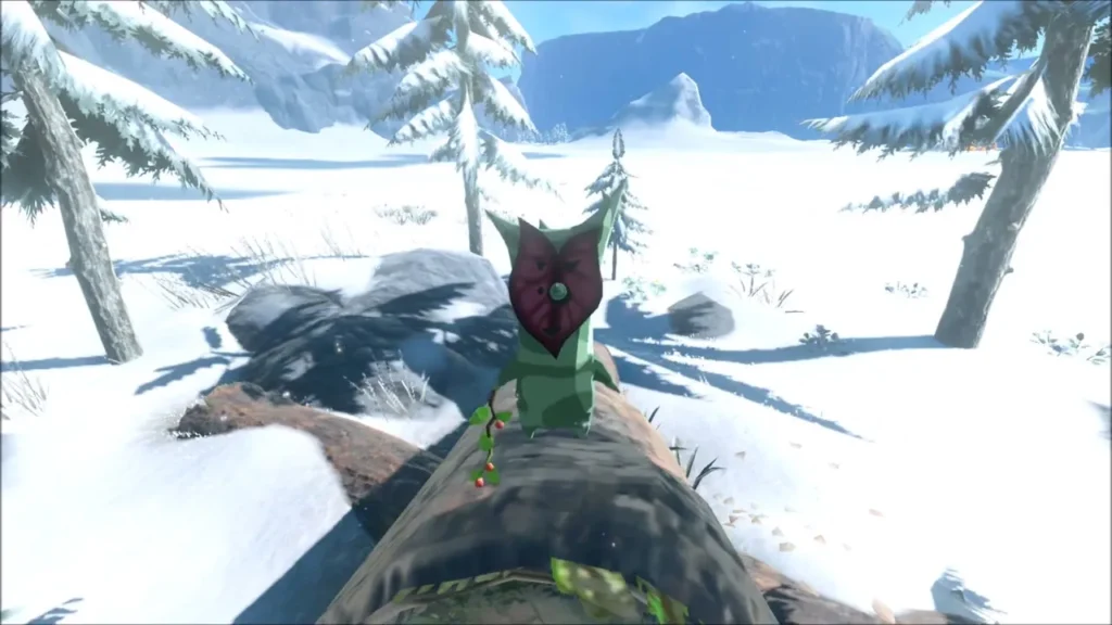 A Korok perched on the fallen log in the snow A Korok perched on the fallen log in the snow