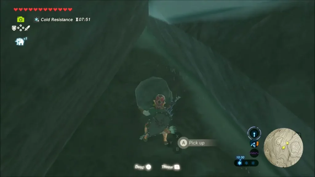 Link holding up the rock wedged in the crevice Link holding up the rock wedged in the crevice