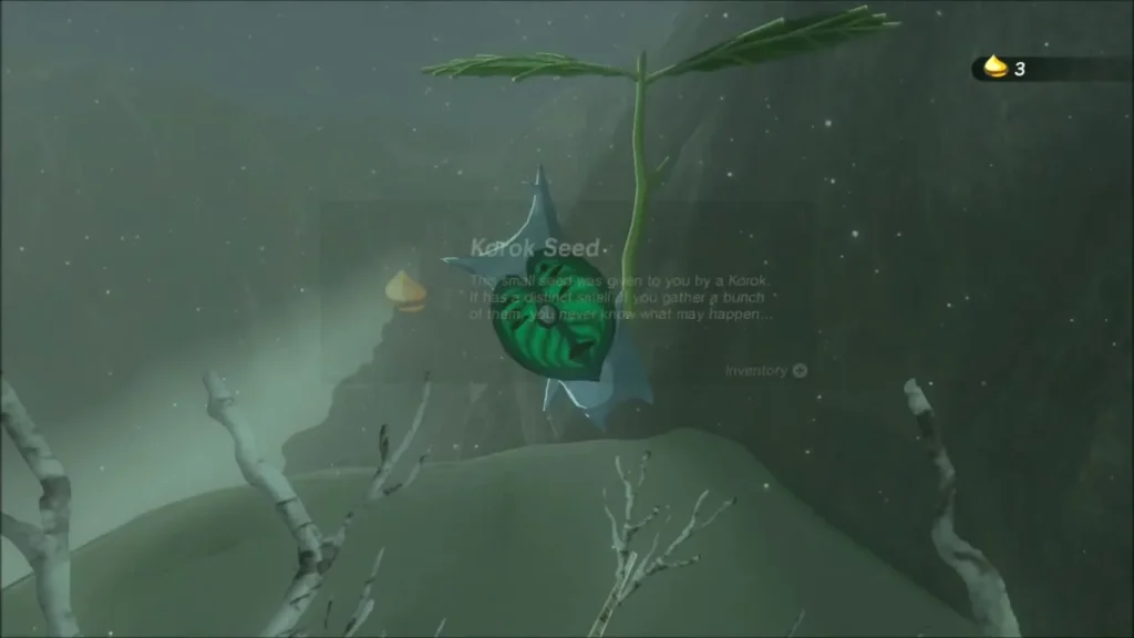 Korok Seed item box shown over the Korok in the tree Korok Seed item box shown over the Korok in the tree