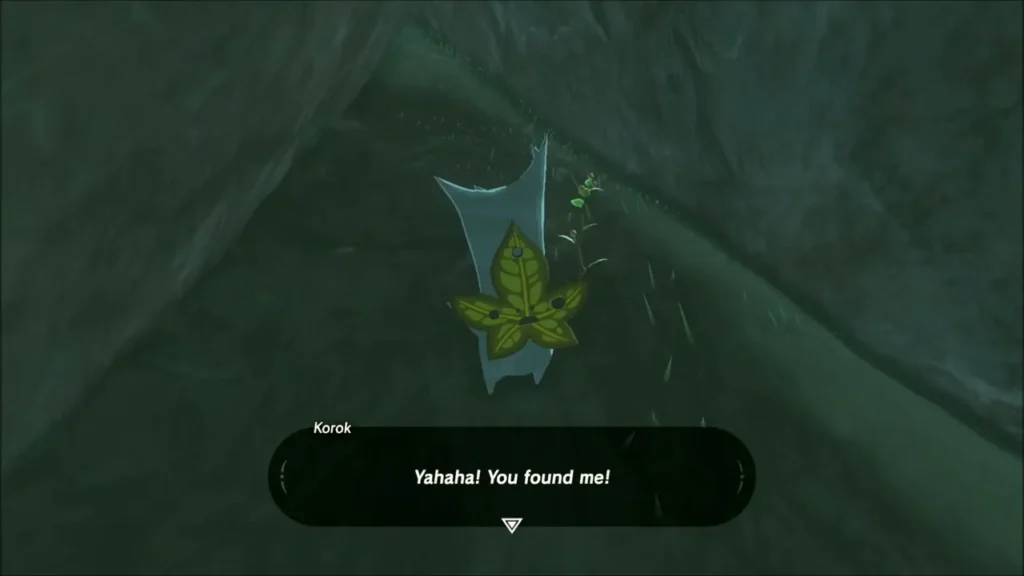 A Korok under the rock saying Yahaha! You found me! A Korok under the rock saying Yahaha! You found me!