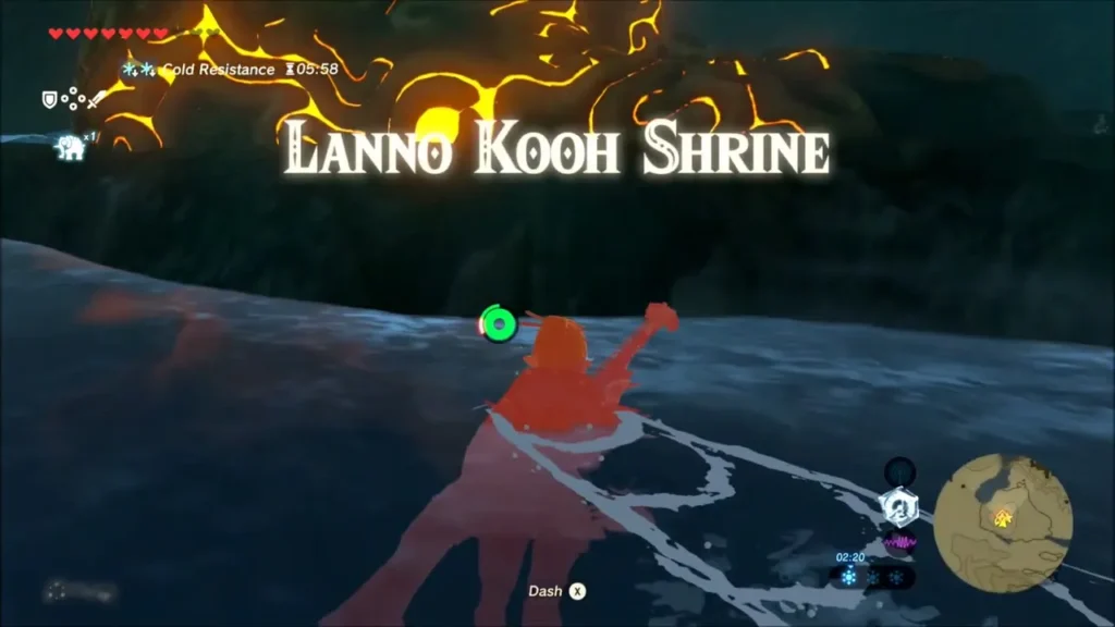 Lanno Kooh Shrine title appearing as Link reaches the cave Lanno Kooh Shrine title appearing as Link reaches the cave