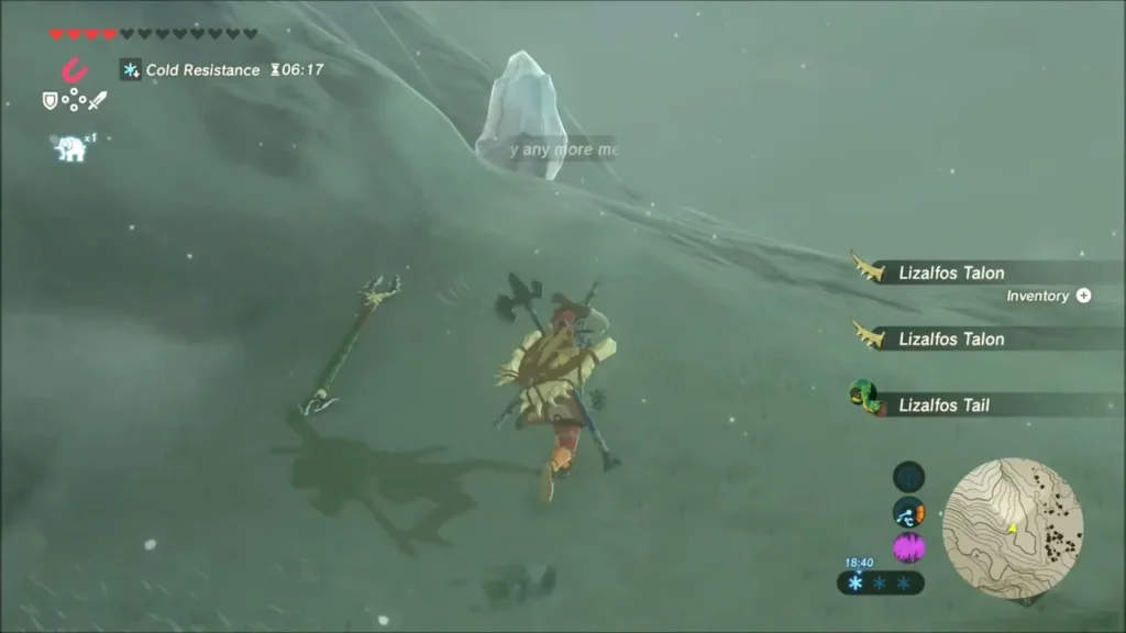 Lizalfos Talon and Tail pickups after the fight on the snowy slope Lizalfos Talon and Tail pickups after the fight on the snowy slope