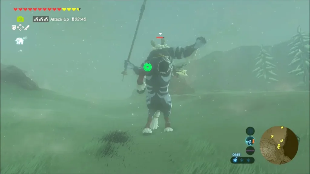 A Lynel with a long spear striding across the foggy snowfield A Lynel with a long spear striding across the foggy snowfield