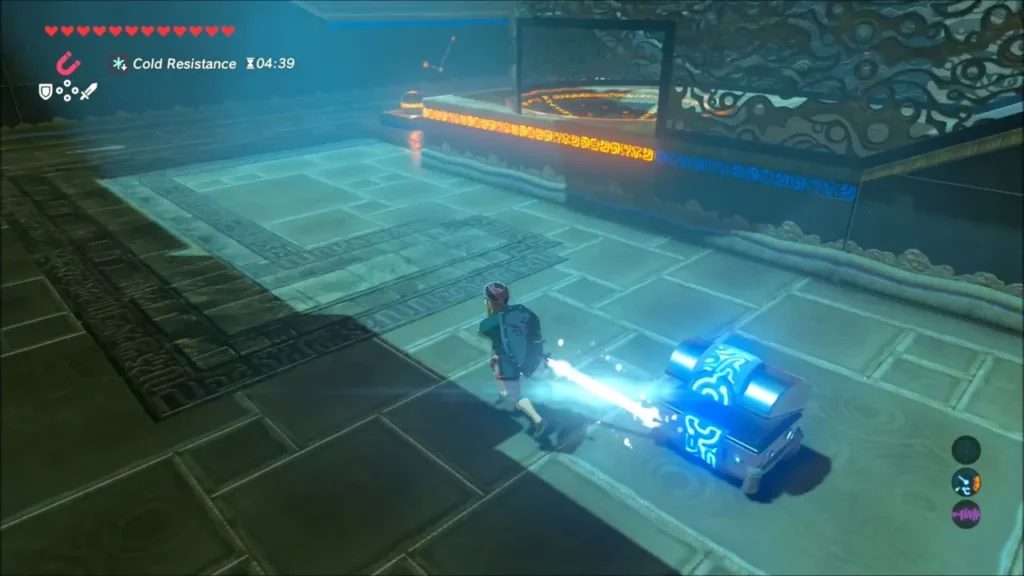 Link pulling a metal chest across the floor with Magnesis Link pulling a metal chest across the floor with Magnesis