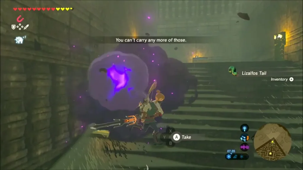 Link beside a pool of Malice at the foot of maze stairs Link beside a pool of Malice at the foot of maze stairs