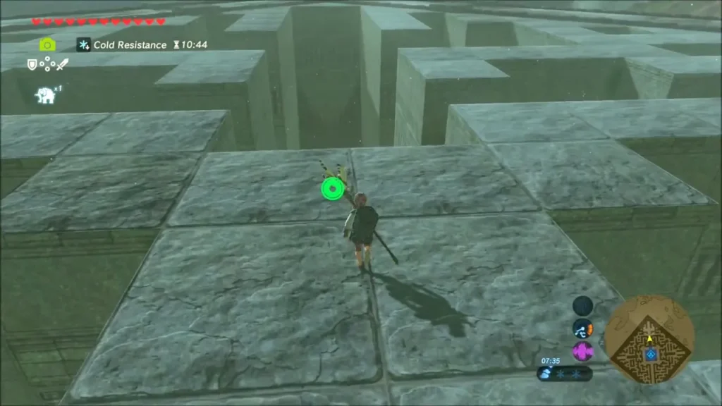 Link walking across the wall tops above the maze corridors Link walking across the wall tops above the maze corridors