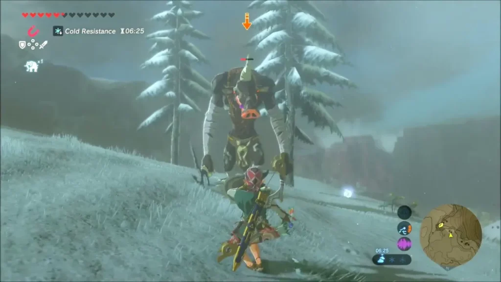 A Moblin towering over Link among snowy pines A Moblin towering over Link among snowy pines