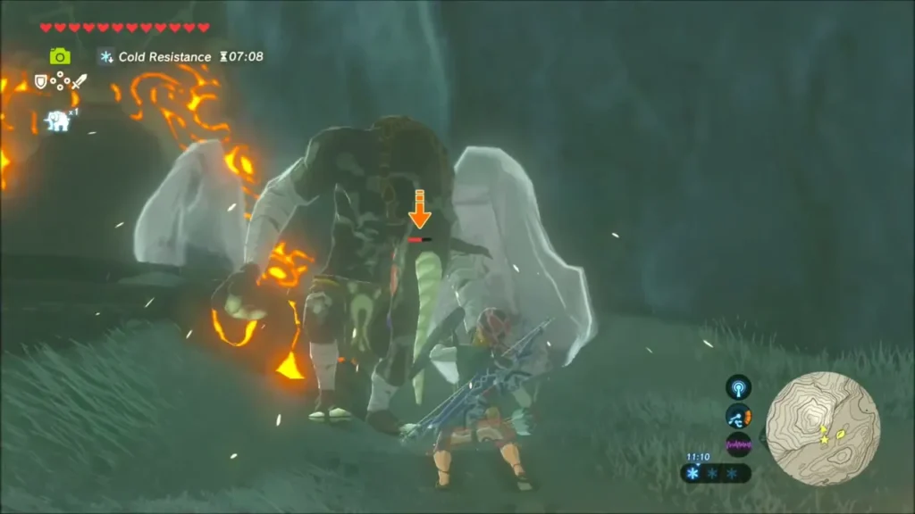 Link fighting a Moblin beside a melting ice block Link fighting a Moblin beside a melting ice block