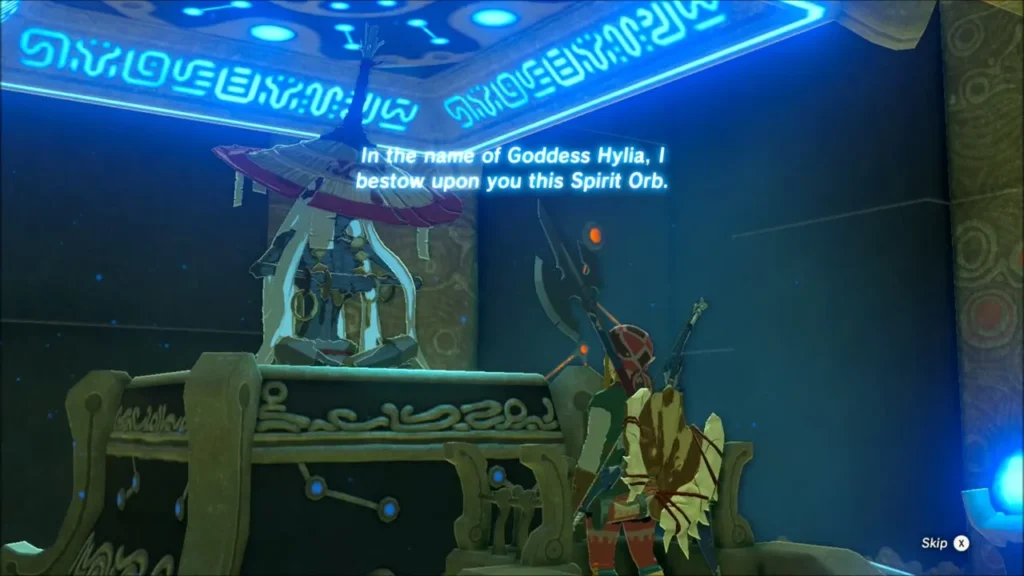 The monk seated at the altar speaking to Link as he bestows a Spirit Orb The monk seated at the altar speaking to Link as he bestows a Spirit Orb