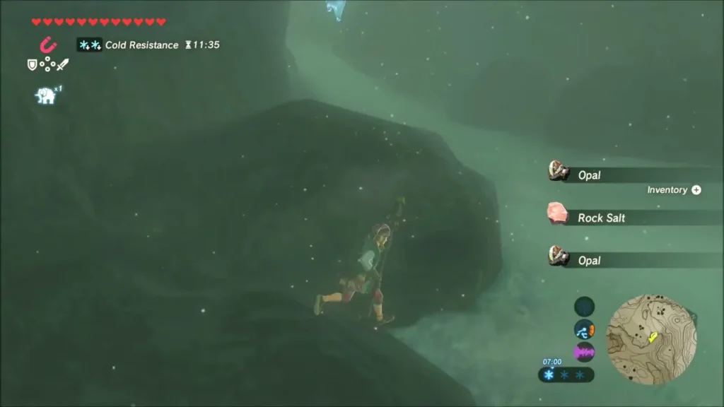 Opal and Rock Salt pickups while Link climbs rocks near the cave Opal and Rock Salt pickups while Link climbs rocks near the cave