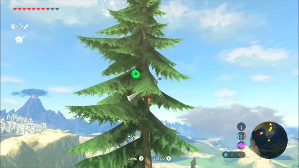 Link climbing a lone pine tree beside the drop Link climbing a lone pine tree beside the drop