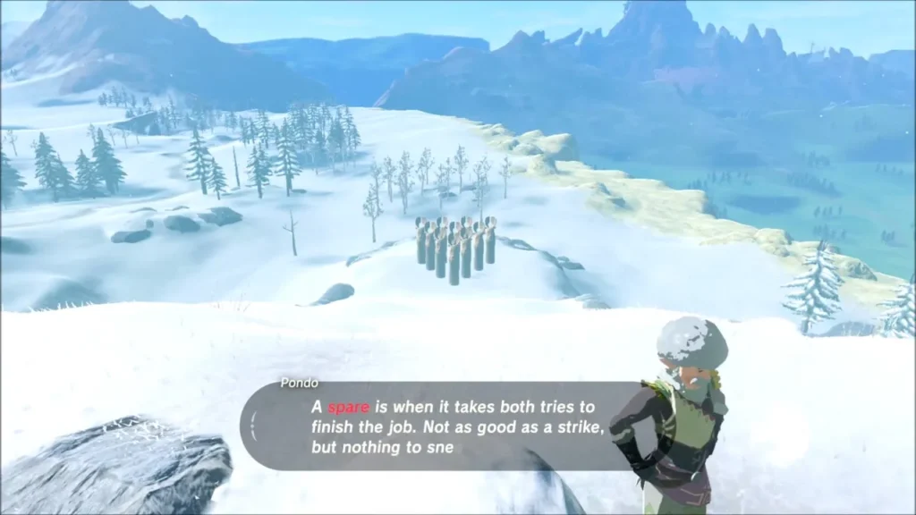 Pondo explaining the rules with the ten pins standing on the snowy slope Pondo explaining the rules with the ten pins standing on the snowy slope