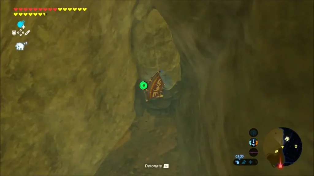 Remote bomb stuck to the rock in the cliff cave with the detonate prompt Remote bomb stuck to the rock in the cliff cave with the detonate prompt